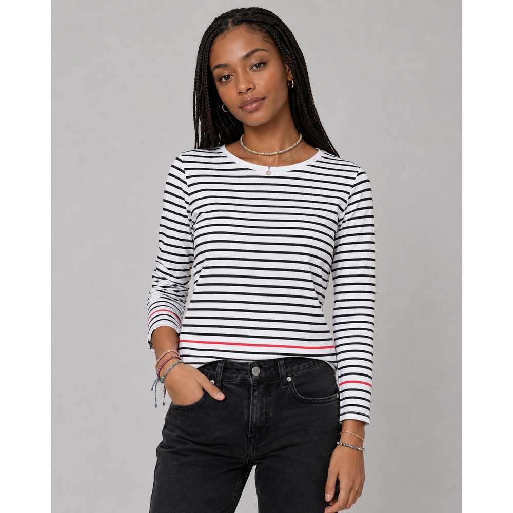 The Outfitters Womens Pima Cotton Striped Long Sleeve Tee White‎ Black S